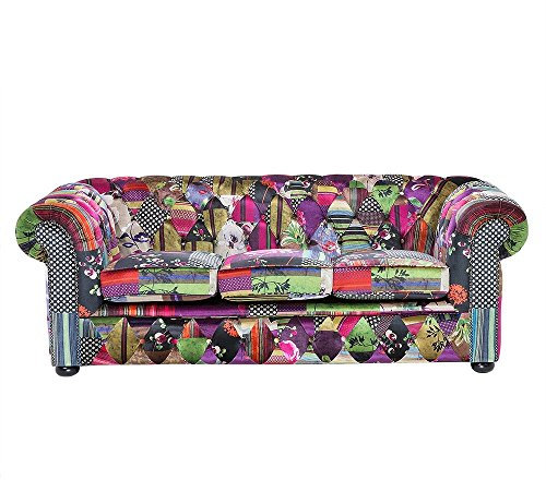 Beliani Sofá Chesterfield 3 plazas tapizado Multicolor Violeta Chesterfield