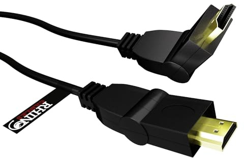 rhinocables Swivel HDMI cable 180 degrees Right Angle or Straight Connector High Speed HD Video with Ethernet for HDTV, DVD, Blu-Ray, Gaming, PC, Laptop, Projectors, Sky, TV Box (3m)