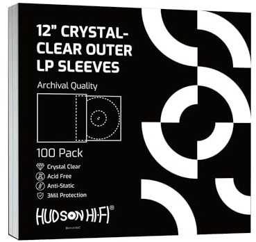 Hudson Hi-Fi Flexible Archival-Grade Vinyl Jacket Outer Sleeves – 100 Pack – Crystal Clear Polypropylene, Anti-Static & Acid-Free