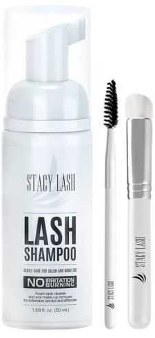 STACY LASH Eyelash Extension Shampoo + Brush / 1.69 fl.oz / 50ml / Eyelid Foaming Cleanser/Wash for Extensions & Natural Lashes/Safe Makeup Remover/Supplies for Professional & Home Use