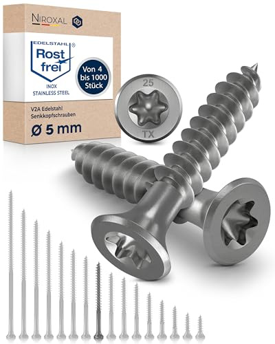 Träskruvar i Rostfritt Stål A2 – Försänkt Huvud TX25 – Delgänga – 5 x 55 mm – 50 Stycken – Universalskruvar för Trä