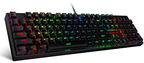 Redragon K582 SURARA Mechanical Gaming Keyboard with 104 Keys Anti-Ghosting, Programmable Wired Keyboard, Multicolour RGB Backlighting, Linear and Quiet Red Switch, Plug & Play, US Layout