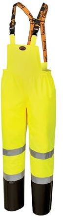 Pioneer Hi Vis Ripstop Waterproof Bib Pants/Overalls for Men - Reflective Safety Work Rain Pants - High Visibility Yellow