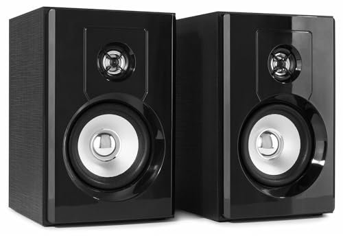 Fenton SHF404B - Monitores de Estudio Activos Bluetooth de 4” y 80W con Reproductor MP3 USB, Entrada Auxiliar y diseño Compacto en Negro, Ideales como Altavoces de estantería para música, Cine o PC