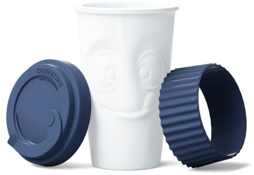 FIFTYEIGHT PRODUCTS / Becher ToGo „Lecker“ (Porzellan, 400ml, Marineblau, Made in Germany)