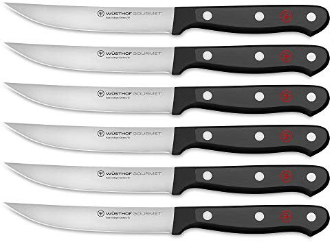 WÜSTHOF Gourmet Steakmessersatz mit 6 Messern, je 12 cm Klingen, Schwarz
