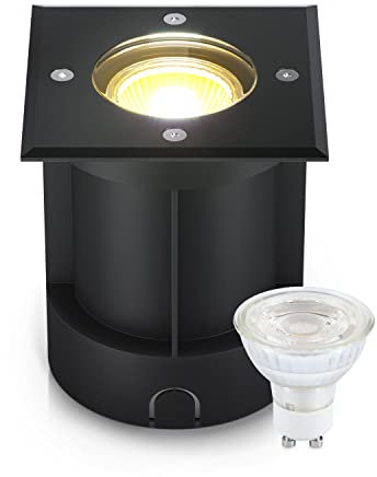 lambado® LED Bodenstrahler für Außen in Schwarz - Wasserdicht & Befahrbar inkl. 5W GU10 Strahler neutralweiss dimmbar - Eckige Bodenleuchte/Bodeneinbaustrahler IP67 für Terrasse & Garten
