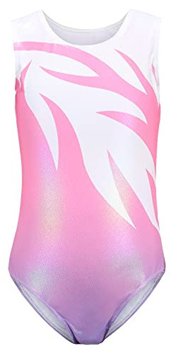 Bezioner Kinder Turnanzug Mädchen Gymnastikanzug Trikot Ärmellos Ballett Tanzbekleidung Rosa 120 für 6-8 Jahre,120-130 cm