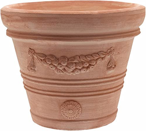 Festonato - Vaso per piante in terracotta a forma di conico, rotondo, con ghirlanda, realizzato a mano, resistente al gelo (40 cm)