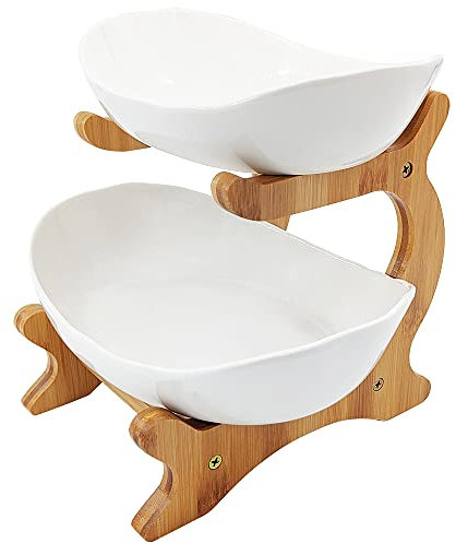 Mangoton 2 Tier Fruit Bowl,Ceramic Fruit Bowl for Kitchen Counter,Fruit Basket for Kitchen,Fruteros para Cocina,Medium White