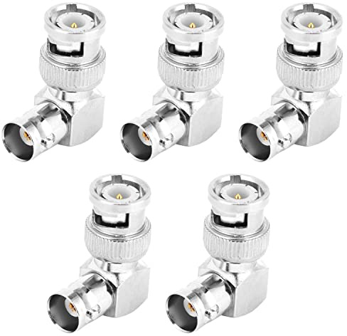 Fyearfly 5pcs BNC Male Female Connector, 90° Right Angle L-Shape Coupler RCA Converter Coax Joiner, SDI Coaxial Cables Elbow Adaptor for CCTV Camera DVI DAB CB Radio Antenna