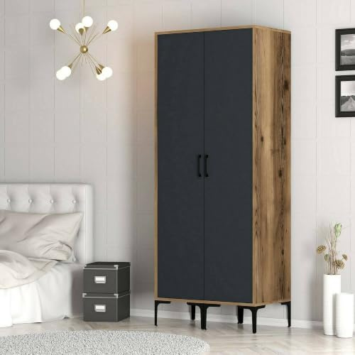 Dmora Kleiderschrank 2 Türen Alkaid 80x201,4h cm Braun Garderobe