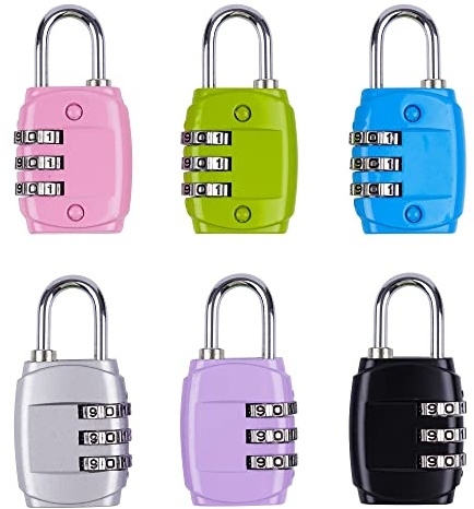 Belerry 6 PCS 3 Digit Combination Luggage Locks, Alloy Body | Black, Green, Pink, Silver, Purple and Blue, For Suitcases, School Gym Locker