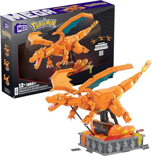 MEGA Pokémon-byggleksak med actionfigur för vuxna, byggbar Charizard med rörelse, 1664 delar, 28cm hög, för samlare, HMW05