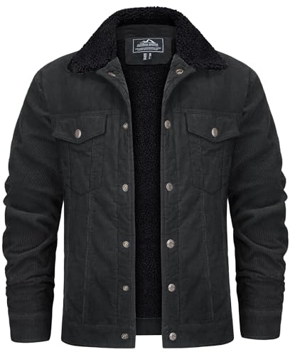 KEFITEVD Winter Jackets for Men Sherpa Fleece Lined Coat Smart Casual Cargo Thick Lapel Collar Trucker Jacket,Dark Grey,M