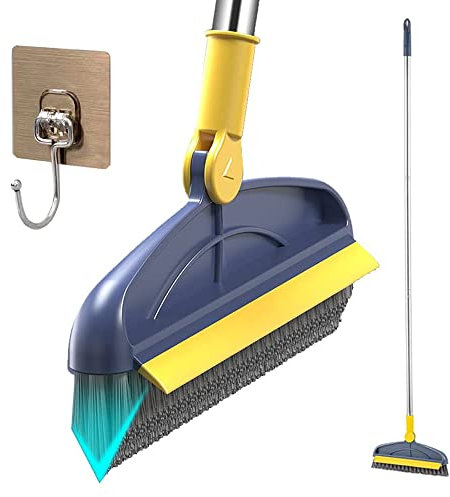 Spazzola per Fughe con Raschietto Laterale, Spazzolone per Pavimenti Manico Lungo, Pulizia Scopa per Pareti, Bagni, Cucine