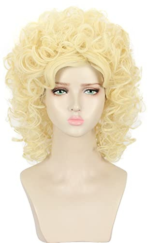 Yuehong Damen Lange Lockige Blonde Perücke 70er 80er Sängerin Perücke | Hitzebeständige Synthetische Fasern Weich Langlebig Atmungsaktive Haare für Cosplay-Partys