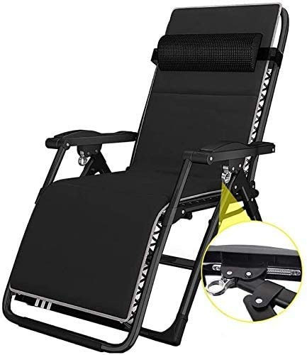 Sun Lounger Garden Chairs Folding Comfort Sling Chair Recliner Zero Gravity with Headrest, Outdoor Camping Travel Beach Garden Fishing Chair Deck Chairs (Color : Black, Size : 2 Pack)