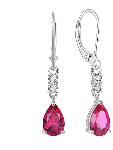FJ Tropfen Hängend Ohrringe 925 Sterling Silber Geburtsstein Ohrringe Schmuck Geschenke für Damen Frauen Mutter Freundin Mama
