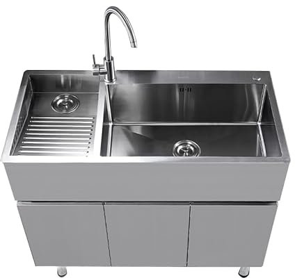 TRGCJGH Mobile Lavatoio in Acciaio Inossidabile, Armadio per lavello con 1 vasca, per Garage e Cortile Ristorante Lavanderia Interni Esterni(90x48cm/35.4x18.8in,with Left Washboard)