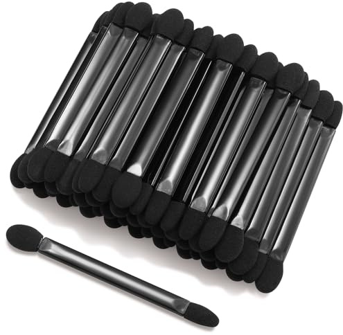 JOCEMY 50 PCS Professional Disposable Dual Side Sponge Eyeshadow Brush, Double Head Eye shadow Brushes Makeup Applicator Cosmetic Tools(Length: 9.5 cm, Flat Handle, Black)