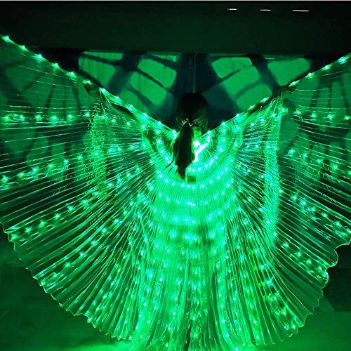 belupai LED-Bauchtanzflügel, beleuchtete Bauchtanz-Kostüme mit Teleskopstab, für Halloween-Bühnenshows (grün)