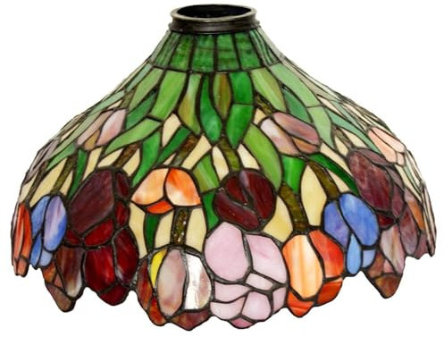 BOTOWI 14 Tulip Rose Lamp Shade Replacement Only Tiffany Stained Glass Lampshades, Vintage Handmade Red Blue Pink Orange Flower Green Leaves Light Cover Accessories Table Lamp Floor Lamp,Tulip