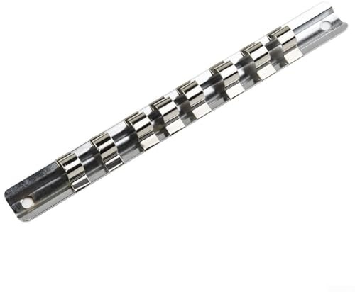 Socket Rack Holder 1/4 3/8 1/2inch with 8 Clips On Rail Tool Organizer Storage, 1/4,3/8 & 1/2 Drive Socket Rail Storage Holder Organiser Clips(3-8)