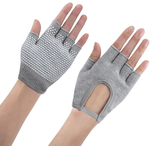 ZLLkeji Guanti da yoga antiscivolo, traspiranti, per pilates, comodi assorbimenti del sudore, da donna, con pois bianchi in silicone, senza dita, idea regalo grigio