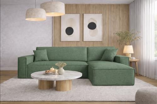 Kaiser Möbel, Ecksofa mit schlaffunktion, mit Bettkasten, Schlafsofa Best, Designer L-Form Sofa, Modern Design Couch, Polsterecke, Freistehend, Stoff Neve Grün Rechts
