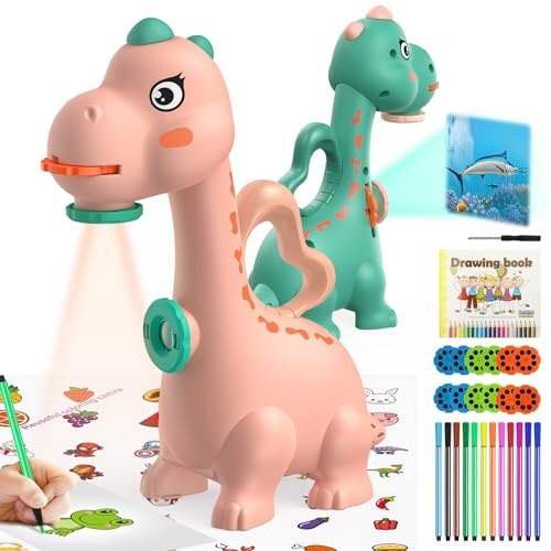 Zeichenprojektor für Kinder Jungen Mädchen Spielzeug, KETIEE 2-in-1 Projektion und Zeichnung Projektor mit 96 Mustern Dinosaurier Geschenke für 3 4 5 6 7 Jahre alte Jungen Mädchen Zaubertafel(Rosa)
