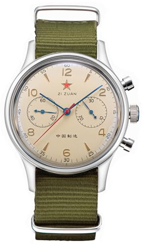 Seagull 1963 ST1901 Chronograph, Saphir, Displayrückseite, 2 Bänder, 40 mm, beige