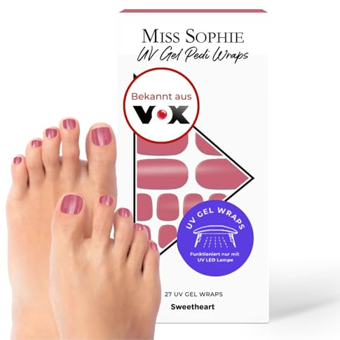 Original Miss Sophie UV Gel Pedi Wraps Sweetheart I Nagelfolien für UV Pedicure I 27 Stück UV-Gel-Pediküre Wraps einfarbig I Nagelsticker für Fußnägel I Pediküre Nagelfolien