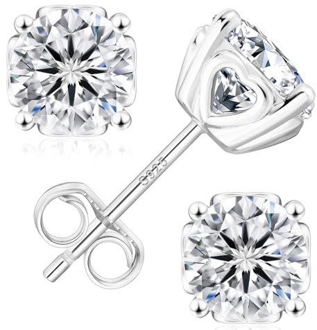 KRKC Moissanite Ohrringe für Damen, S925 Silber Diamant Ohrstecker 3/4/6-Krappen, 14K Gold/Weißgold vergoldet VVS1 D Farbe, 0,6/1/1,2/1,6/2/3 Karat Nickelfrei Rund Ohrschmuck