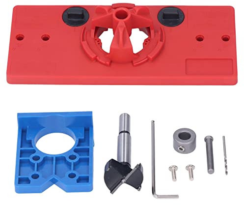 35mm Hinge Hole Saw Jig Drilling Guide Cutter Bit Set Woodworking Punching Boring Locator for Kitchen Cabinet Doors Hinge (Red)