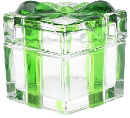 COLLBATH Boîte à Bonbons Couvercle Hermétique pour Rangement Pratique en Cristal Vert Forme Carrée aux Bords Arrondis Décoration de Bureau Élégante