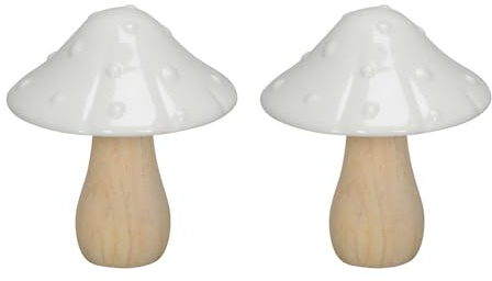 Posiwio 2tlg. Pilz Magic Natur weiß aus Holz und Porzellan H11cm Dekopilz Herbst Deko