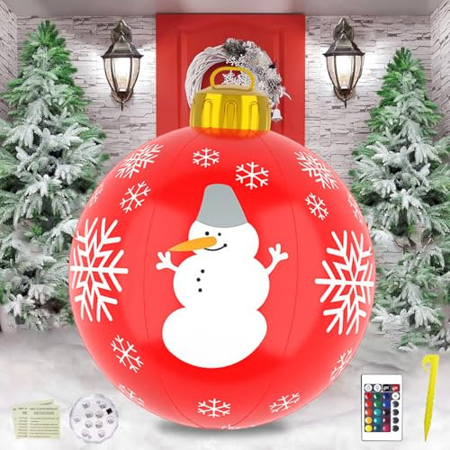 Palla di Natale Gonfiabile Gigante con Luce LED 60cm, Decorazione Esterna per Natale
