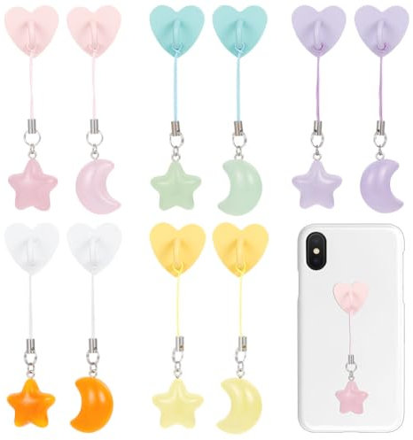 OLYCRAFT 10 Stück 5 Stile Anhänger Mit Handygurt Handygurte Aus Kunstharz Handyhalter Herz Handyring Selbstklebender Handyhaken Mit Stern Mond Anhänger Für Handy Geldbörse Schlüsselanhänger