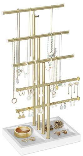 Love-KANKEI smyckesställ smycken organisatör kedjor förvaring, smyckeshållare kedjeställ smycken stativ guld, smyckesförvaring för kedjor örhängen ringar klockor armband vitguld