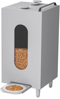 Dry Food Dispenser 20 L for Cats Dogs Automatic Feeder with Bowl Animals 60 x 30 x 30 cm (Grey)