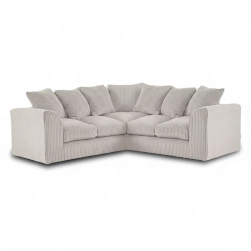 Furniture 786 L Shape Sofa - 5 Seater Corner Couch - Comfortable Sofa Suite - Deep Seating Settee – Jumbo Cord Scatter Back Sofas - Corner Couch For Living Room Small Space Apartments (Cream)
