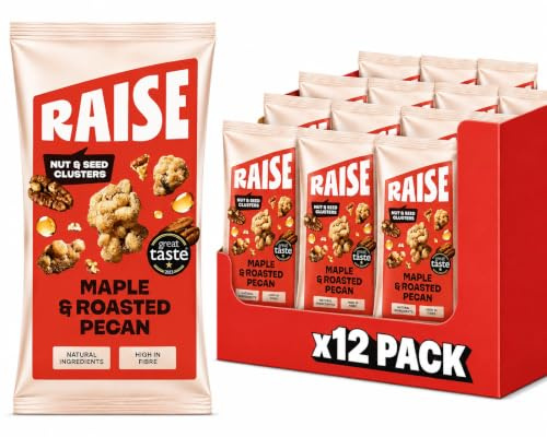 RAISE Nut & Seed Cluster Bites | High Fibre, Protein Snack | Maple & Roasted Pecan (12 x 35g) | Gluten Free, Vegan