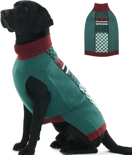 Katzinst Rollkragen Hundepullover - Pullover Hunde mit Leinenloch | Leicht und Warm Hundepulli für Große Hunde, Ärmelloser Winter Hundekleidung, Grün, 3XL