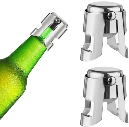 ASIRYVA 2 Pcs Champagne Stoppers, Champagne Bottle Stopper with Stainless Steel Clips | Airtight Vacuum Seal for Sparkling Wine, Beer, and Prosecco Stopper