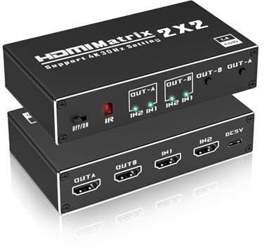 IVIVTOR 4K HDMI Switch 2 in 2 Out - HDMI Matrix 2x2 4K@60Hz mit IR-Fernbedienung unterstützt Dolby Digital Ultra 4K@60Hz 3D YUV 4:2:0 HDCP 1.4 Plug & Play für PS5 PC TV Beamer（Keine PC-Erweiterung）