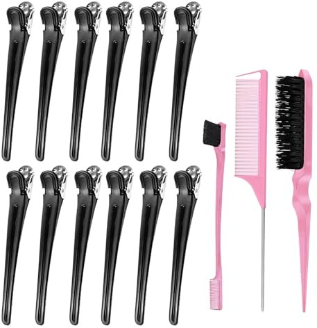 Sularpek 12pcs Pince Crocodile Cheveux Femme avec Peigne de Style, Pince Cheveux Coiffeur, Pince à Cheveux à Bec de Canard Pratiques pour Maquillage et Coiffure Professionnel Salon Outil