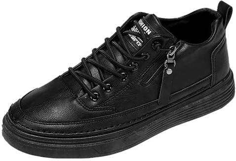 Chaussures de sport pour homme avec fermeture éclair - Baskets en cuir - Semelle plate - Chaussures de fitness antidérapantes - Chaussures de marche - Couleur unie - Chaussures de loisirs sportives