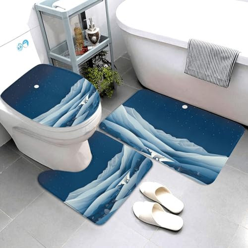 rutschfeste 3 Badteppich Set Landschaft Badematte 3-TLG Anti-Rutsch Weiche Badgarnitur Badematten, Für Wohnzimmer, Spa, Badewanne