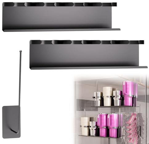 Wasserflaschen Organizer für Stanley, 4 Slots Wasserflaschenregal, Magnetischer Flaschenorganizer-Schrank, 2*Getränkehalter und 1*Getränkedeckelhalter, Kühlschrank Becher Cup Organizer mit Haken (B)